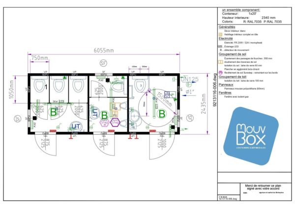 BATIMODULE 20′ Sanitari (4 WC-1 WC PMR-2 URINOIR-3 LAVABI) - Image 2